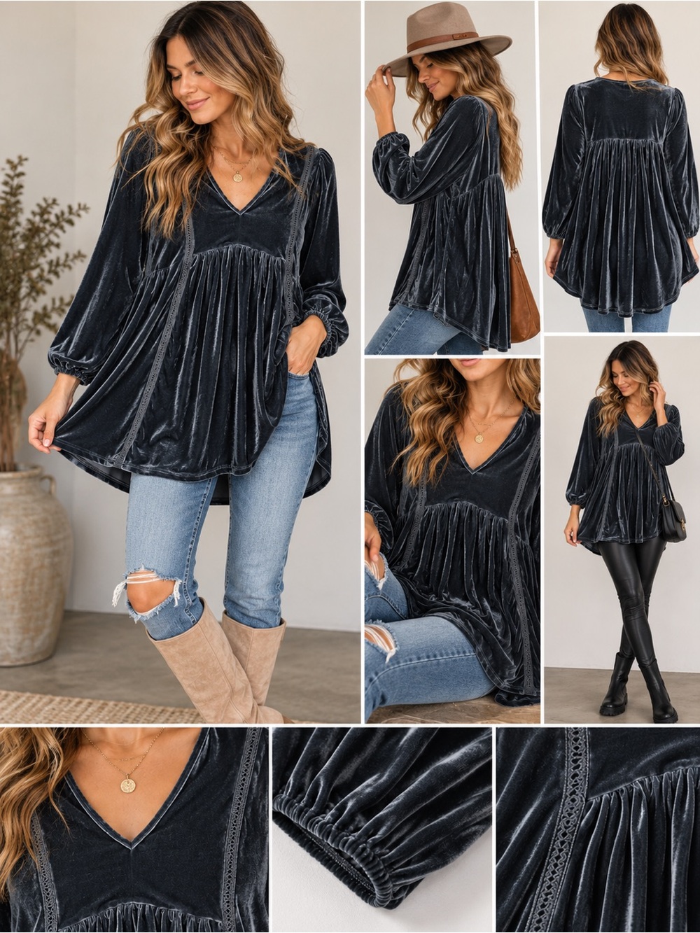 Rustty Dustty Velvet Babydoll Tunic Top L Boho Whimsigoth